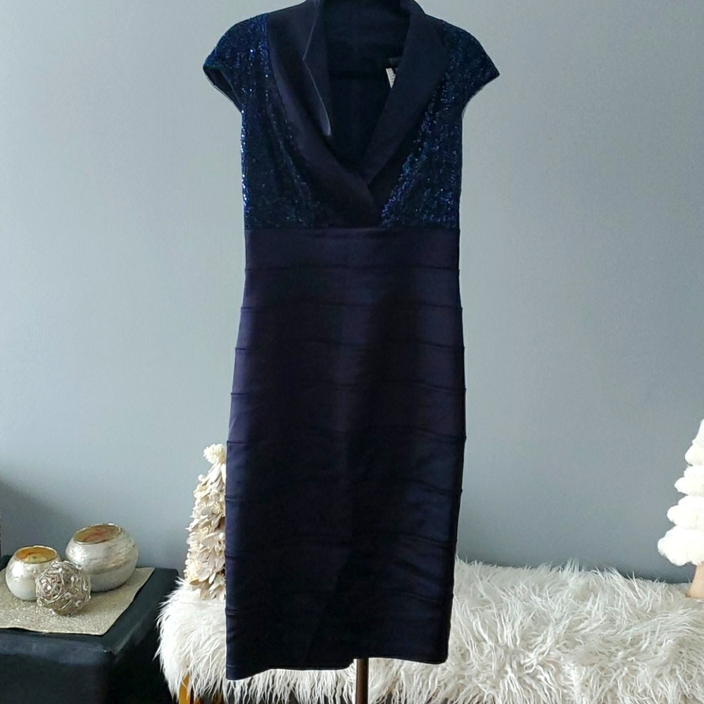 Tadeshi Navy Dress with Sequin Bodice